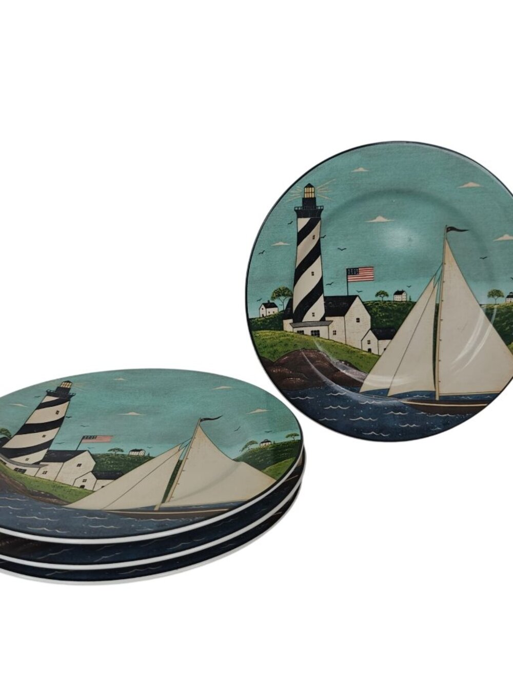 Warren Kimble Coastal Breeze Salad Dessert Plates Set Of 4 1998 Sakura Nautical